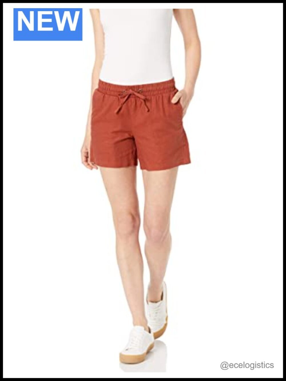 Women's 5" Inseam Drawstring Elastic Waist Linen Blend Shorts